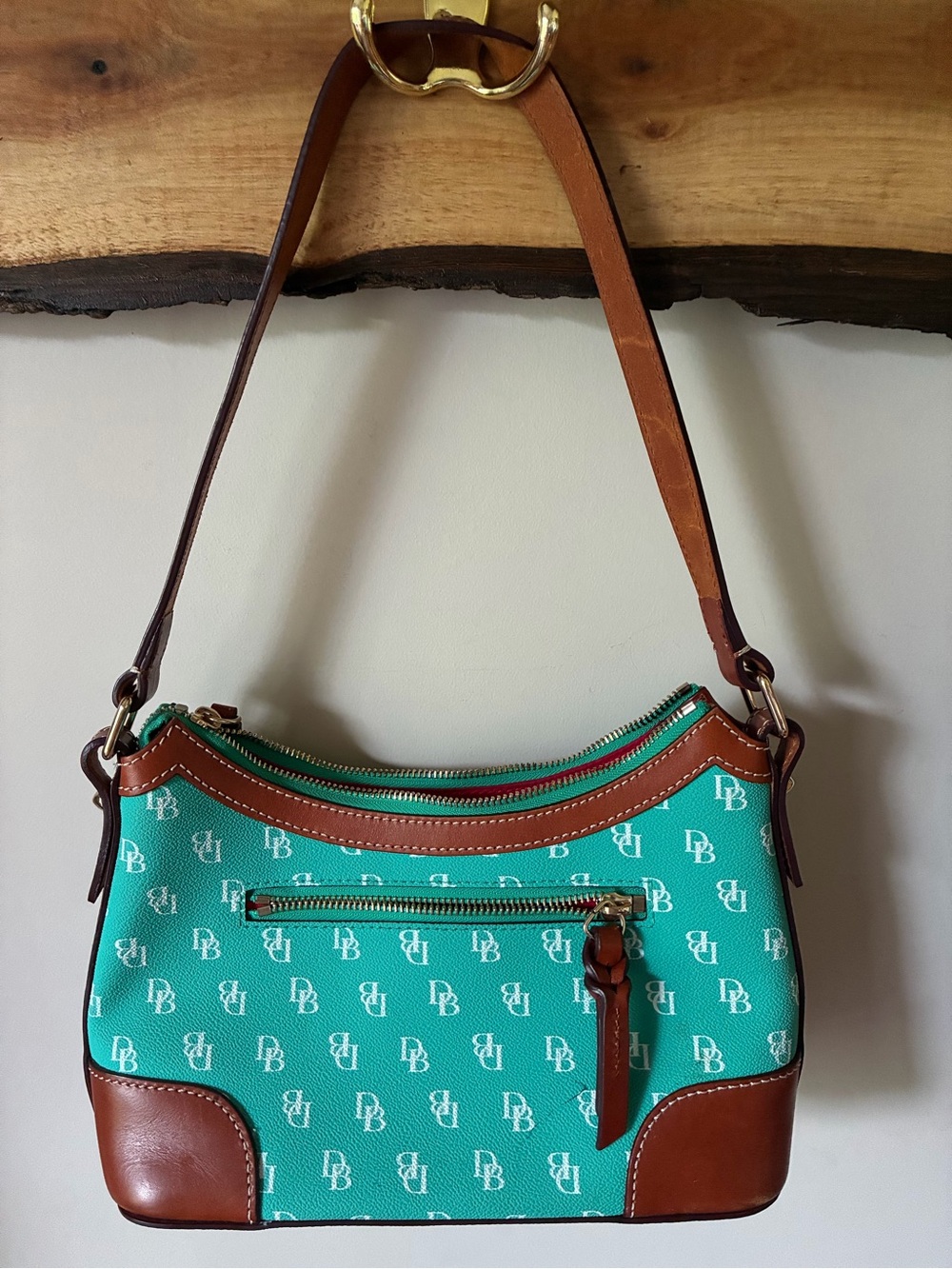 Vtg Dooney & Bourke Greta Small Teal Turqoise Signature Hobo SoHo Baguette Purse - Picture 4 of 10